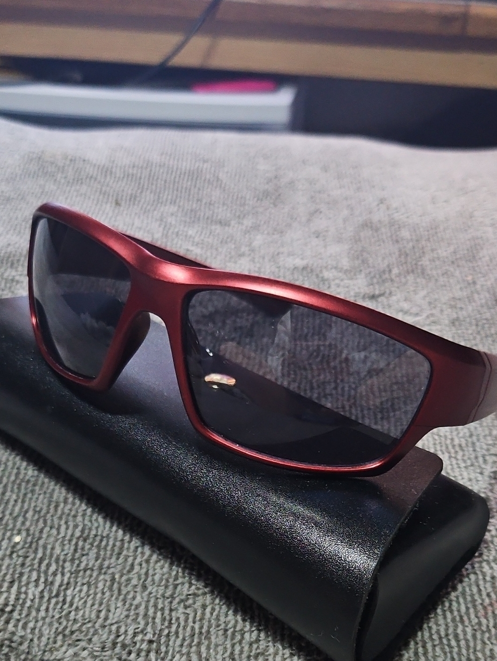 Womens Matte Red Wrap Sunglasses with Dark Lenses